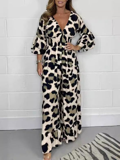 Leopard print V-neck jumpsuit