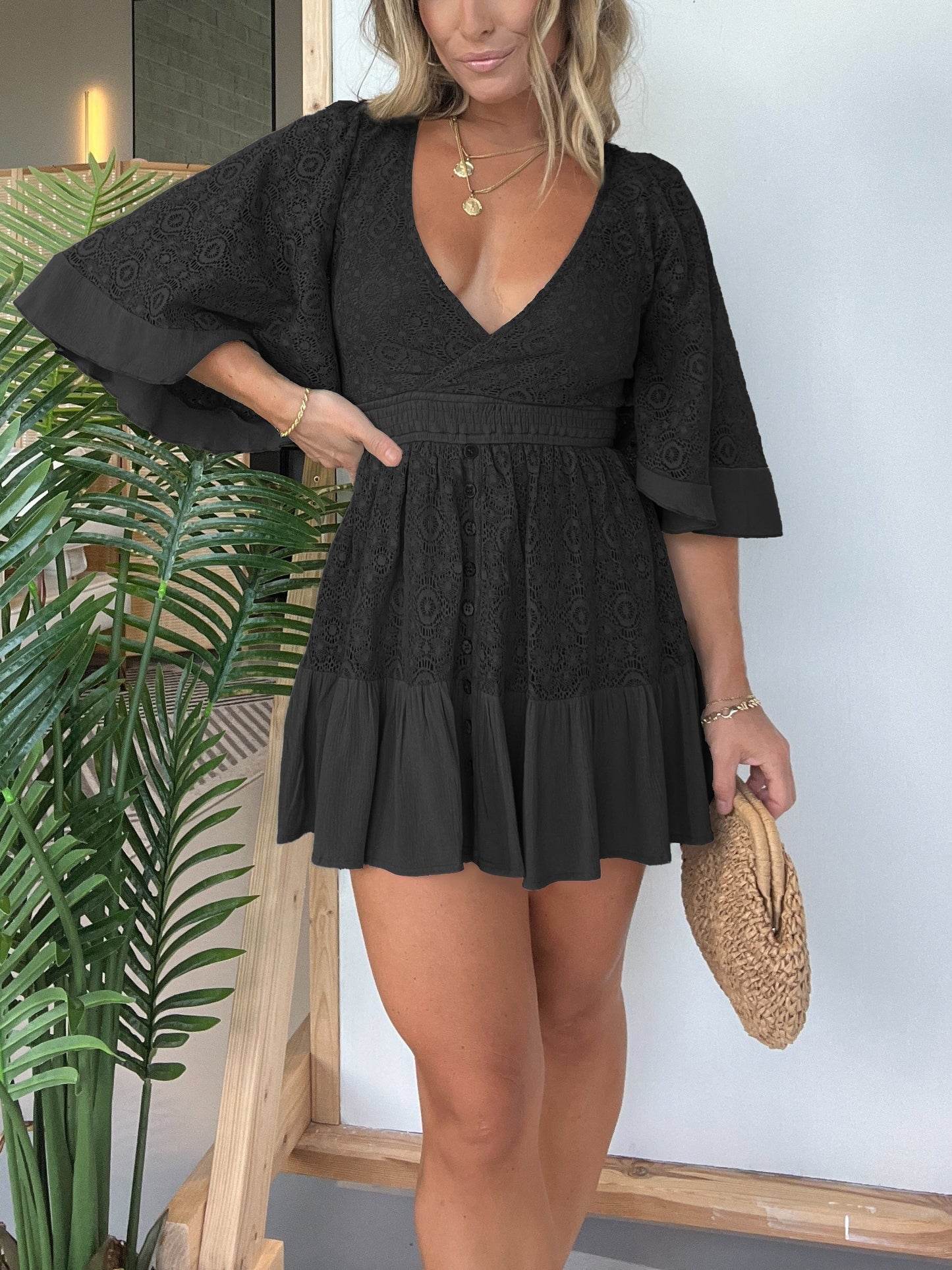 🔥50% OFF🔥Open Back Lace Crochet Romper Dress--One-piece dress style, slimming and fitting, displays graceful figure!