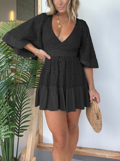 🔥50% OFF🔥Open Back Lace Crochet Romper Dress--One-piece dress style, slimming and fitting, displays graceful figure!