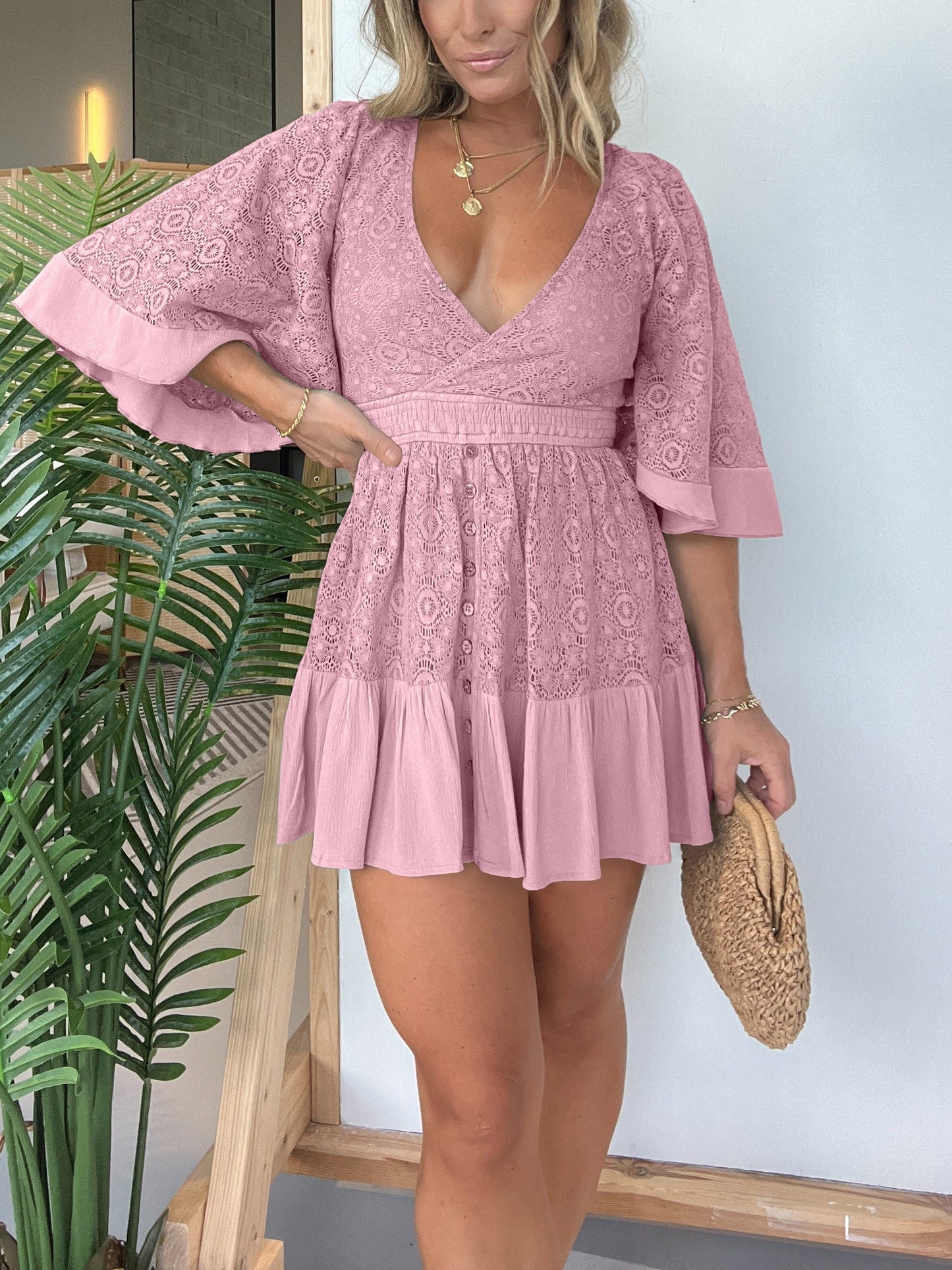 🔥50% OFF🔥Open Back Lace Crochet Romper Dress--One-piece dress style, slimming and fitting, displays graceful figure!