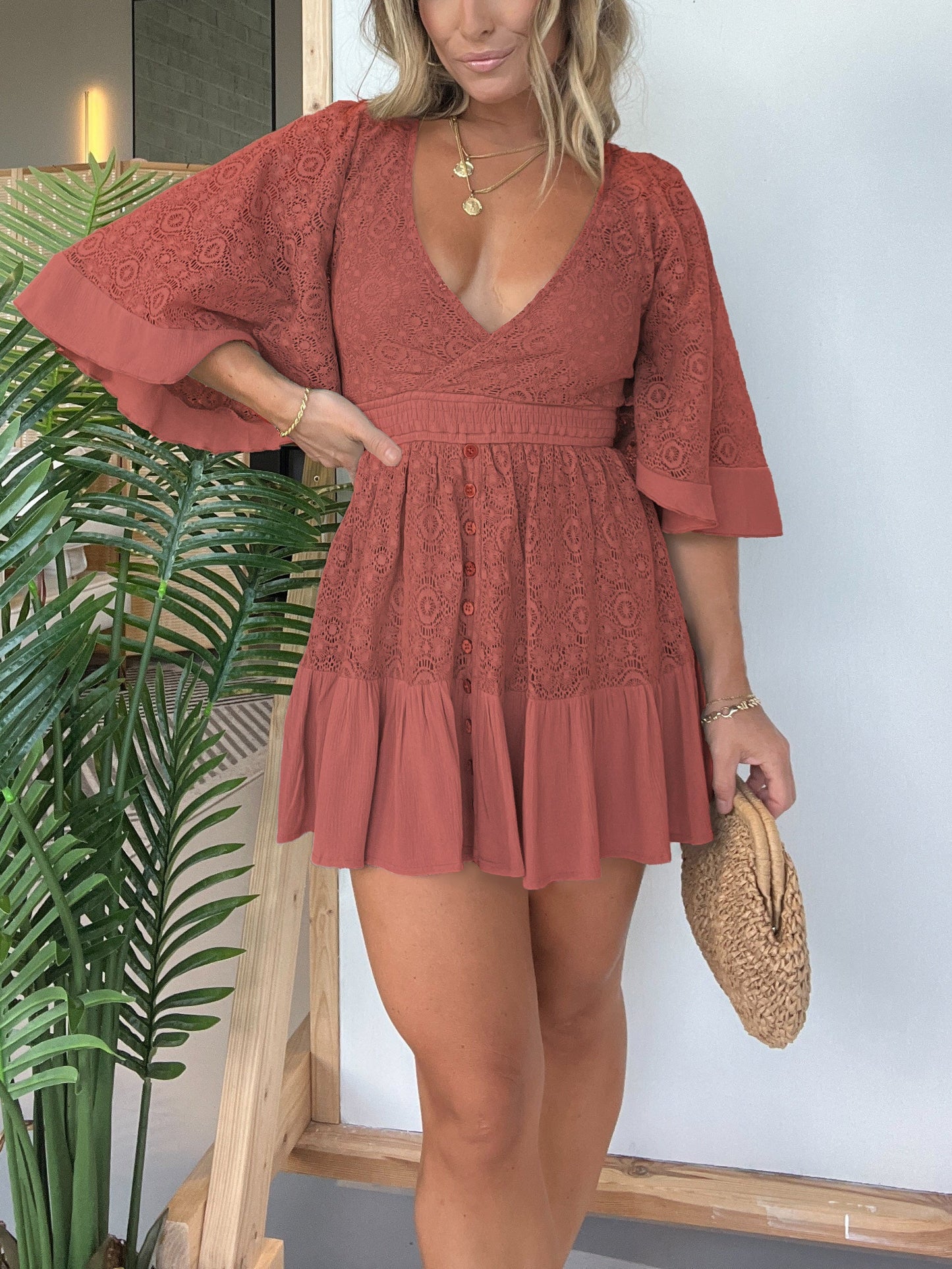 🔥50% OFF🔥Open Back Lace Crochet Romper Dress--One-piece dress style, slimming and fitting, displays graceful figure!