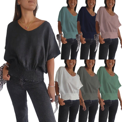 💘Simple Solid Color V-Neck Half-Sleeve T-Shirt💛