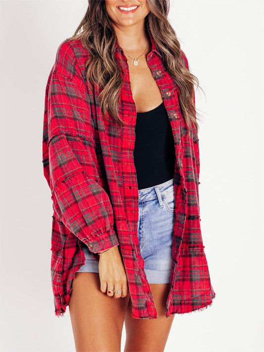 🔥Hot Sale 60% OFF🔥🏆Women's Mineral Washed Button Down Plaid Shirt