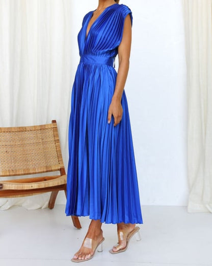 💃Timeless Elegance: Draped V-Neck Pleated Skirt Dress