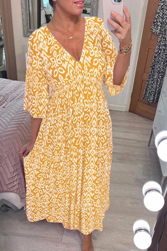 🔥Hot Sale 67% OFF-Free Shipping for two pieces🔥Casual print, V-neck long dress, exudes charming appeal!！