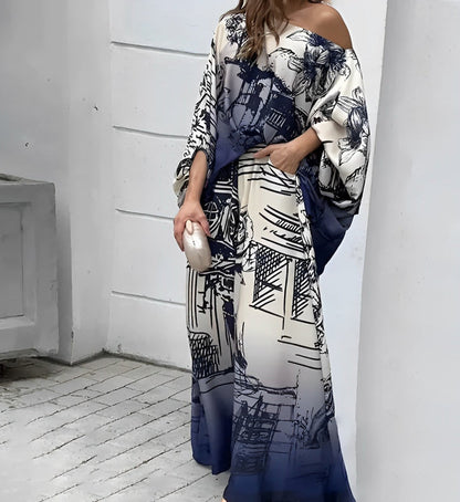 🔥Best Seller🔥Fashion Printed Bat Wings Wide Leg Pants Suit [Free Belt]