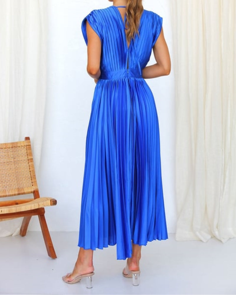 💃Timeless Elegance: Draped V-Neck Pleated Skirt Dress