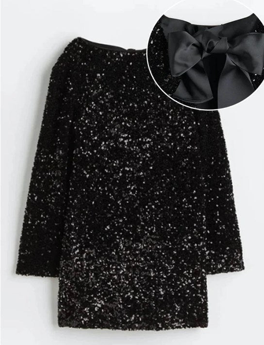 🔥Autumn Sale 50% OFF🎁 Gift Choice - Long Sleeve Loose Sequined Tie-back Dress