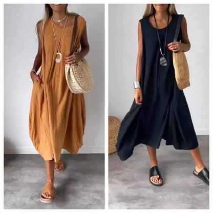 🎁2024 new styles 💫Cotton and Linen Sleeveless Casual Dress with Pocket