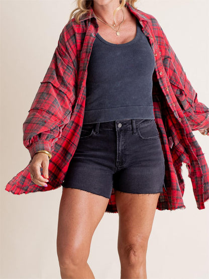 🔥Hot Sale 60% OFF🔥🏆Women's Mineral Washed Button Down Plaid Shirt