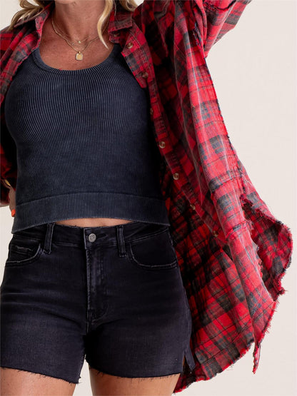 🔥Hot Sale 60% OFF🔥🏆Women's Mineral Washed Button Down Plaid Shirt