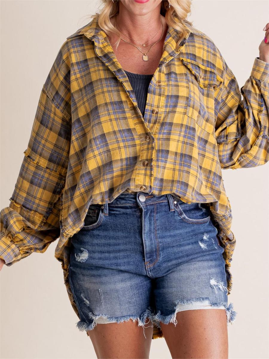 🔥Hot Sale 60% OFF🔥🏆Women's Mineral Washed Button Down Plaid Shirt