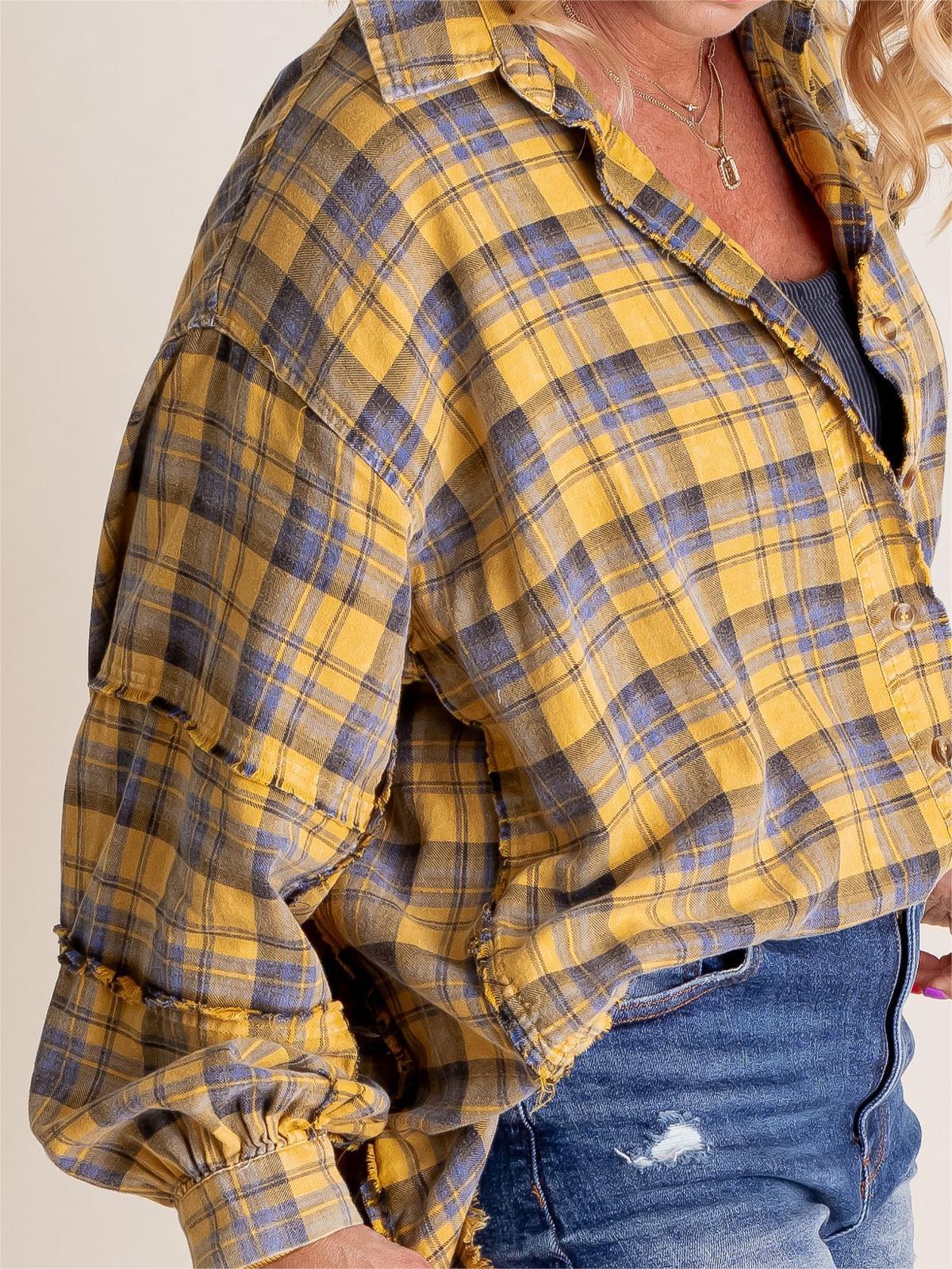 🔥Hot Sale 60% OFF🔥🏆Women's Mineral Washed Button Down Plaid Shirt