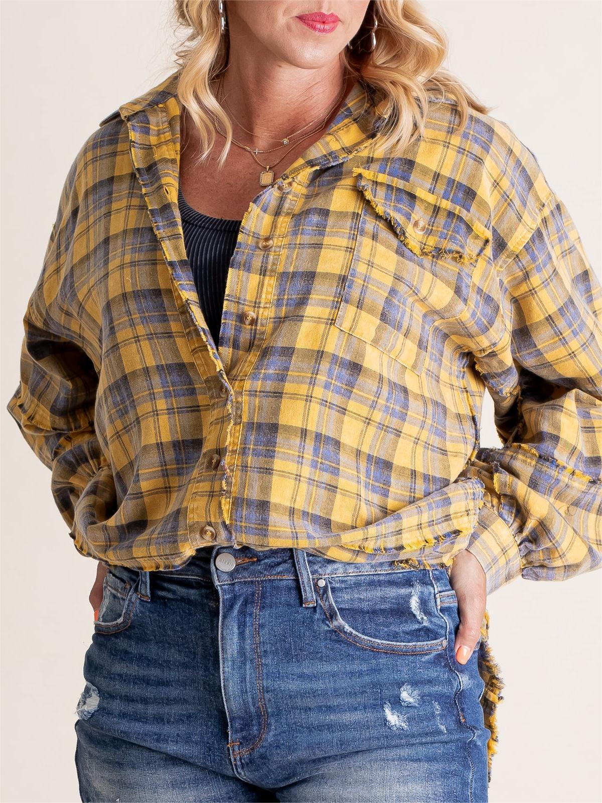 🔥Hot Sale 60% OFF🔥🏆Women's Mineral Washed Button Down Plaid Shirt