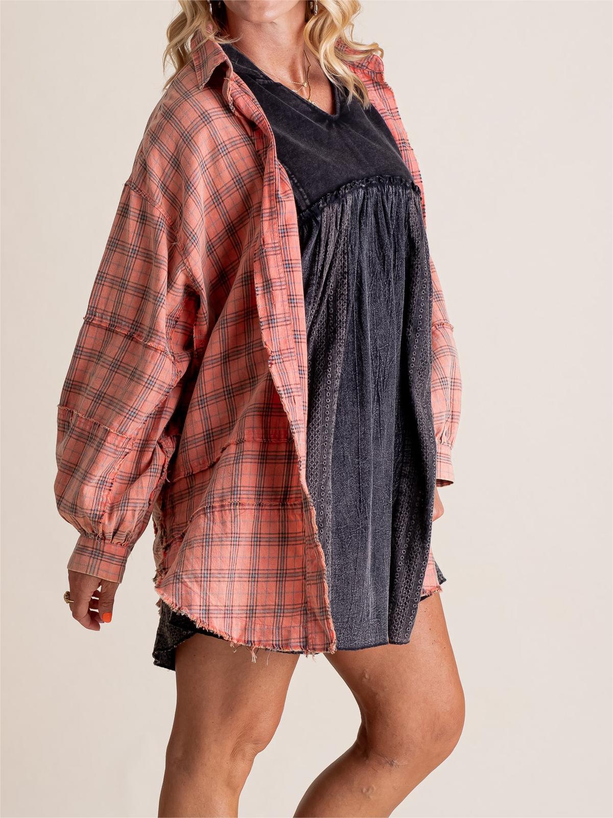 🔥Hot Sale 60% OFF🔥🏆Women's Mineral Washed Button Down Plaid Shirt