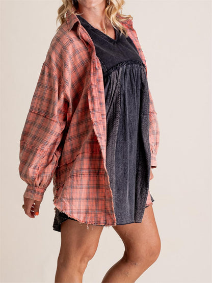 🔥Hot Sale 60% OFF🔥🏆Women's Mineral Washed Button Down Plaid Shirt