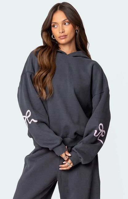 🎅Christmas Specials 56% off Oversized Fashion🎀Women's Bow-Trim Hoodie Set