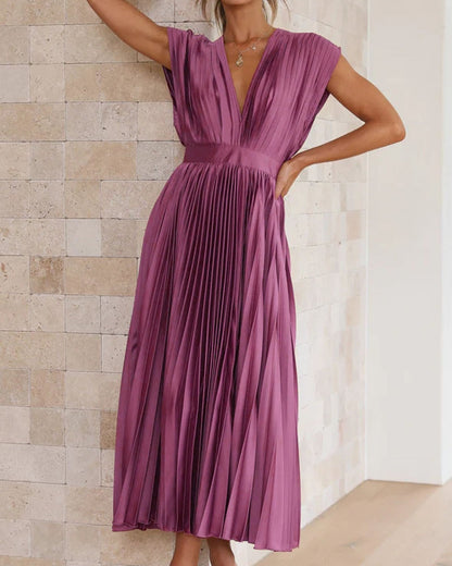 💃Timeless Elegance: Draped V-Neck Pleated Skirt Dress