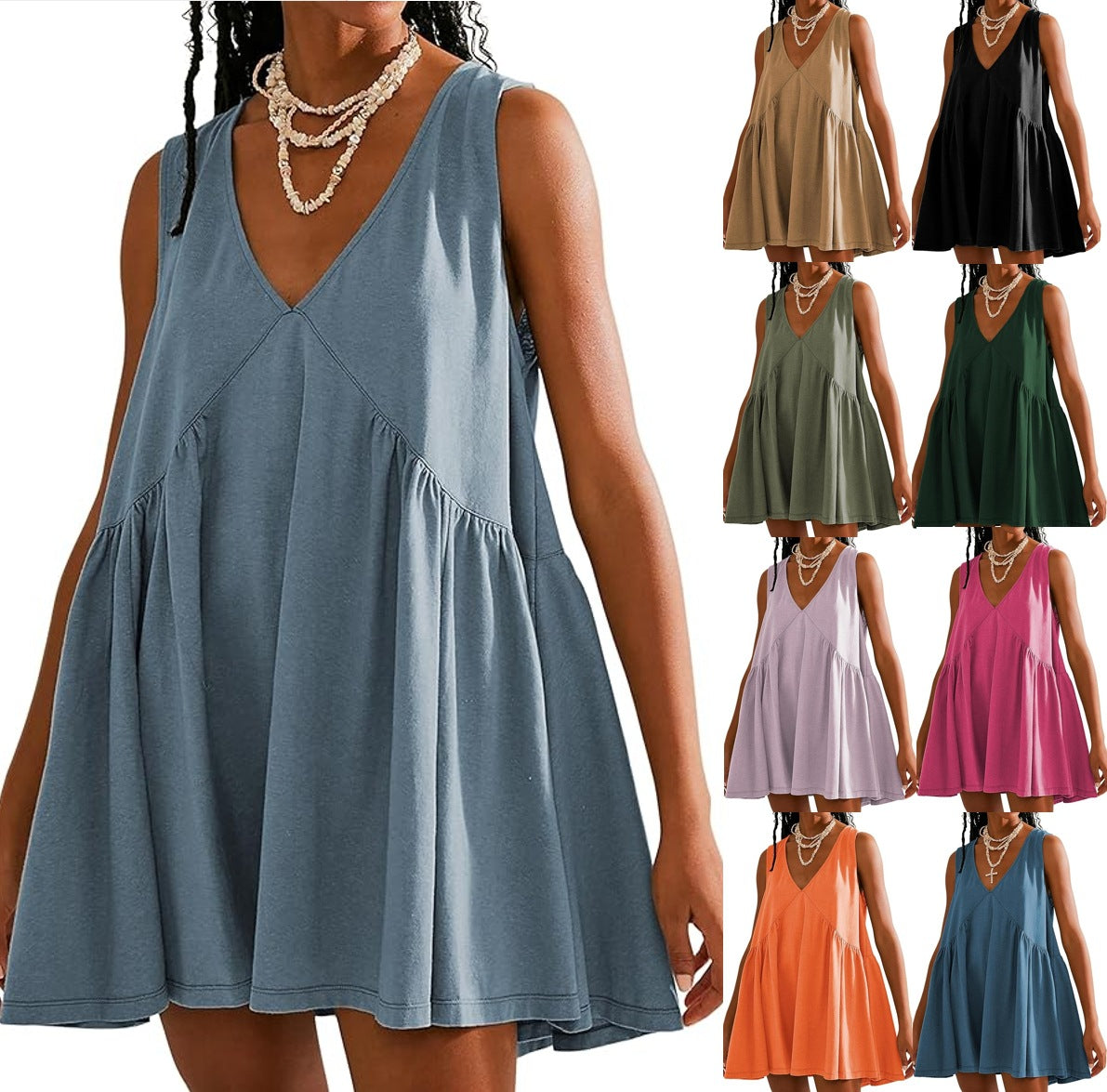 🦋HOT SALE 53% OFF🦋Women’s V-Neck Sleeveless Vest Loose pleated Dress