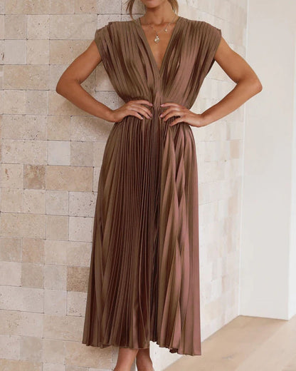 💃Timeless Elegance: Draped V-Neck Pleated Skirt Dress