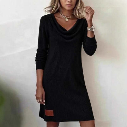 📢 Befristetes Angebot 50% RABATT 👗 Damen Langarm-Knittkleid mit Schal-Ausschnitt – Weicher Stoff & schmeichelhafte Silhouette ✅ | Gemütliche Eleganz & vielseitiger Winterstil ✨