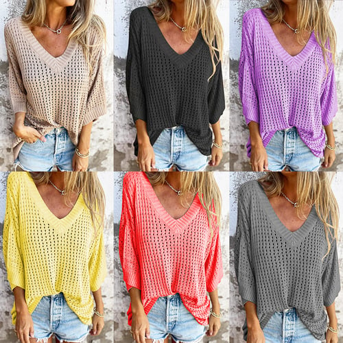 🔥50% discount on special offer)V-neck Hollow Knitted Top (Buy 2 Free Shipping)