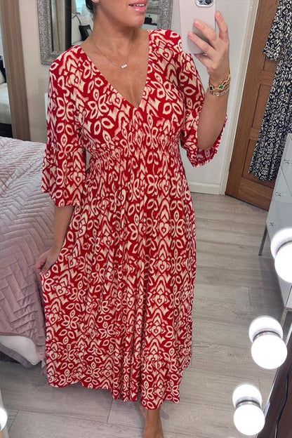 🔥Hot Sale 67% OFF-Free Shipping for two pieces🔥Casual print, V-neck long dress, exudes charming appeal!！