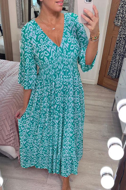 🔥Hot Sale 67% OFF-Free Shipping for two pieces🔥Casual print, V-neck long dress, exudes charming appeal!！