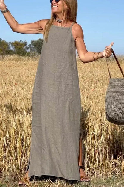 💕Free shipping for two pieces💕Women's Casual Solid Color Halter Sleeveless Linen Dress