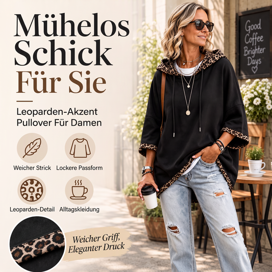 📢🎉50%Rabatt!!!🛍️✨Damen-Hoodie mit Leopardenmuster-Besatz