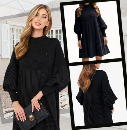 🌈Christmas Sales - 50% OFF🎉Women's Plus Size Lantern Sleeve Stand Collar Dress