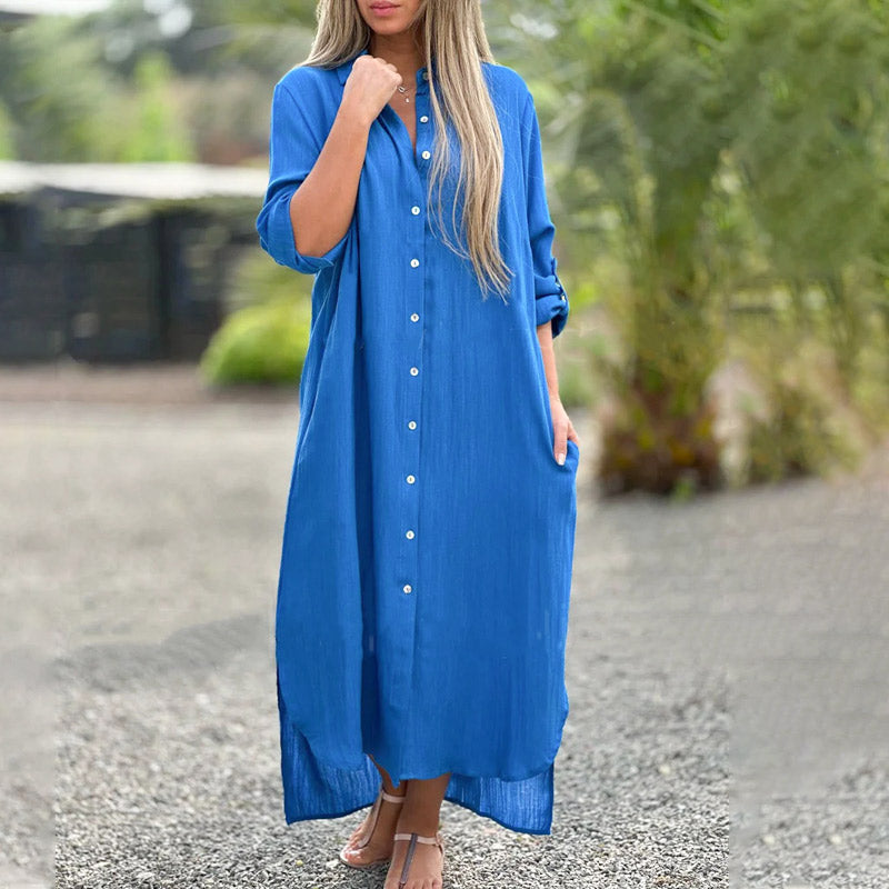 BUY 2 Get free shipping💖 Lapel Long Sleeve Button Down Shirt Dress