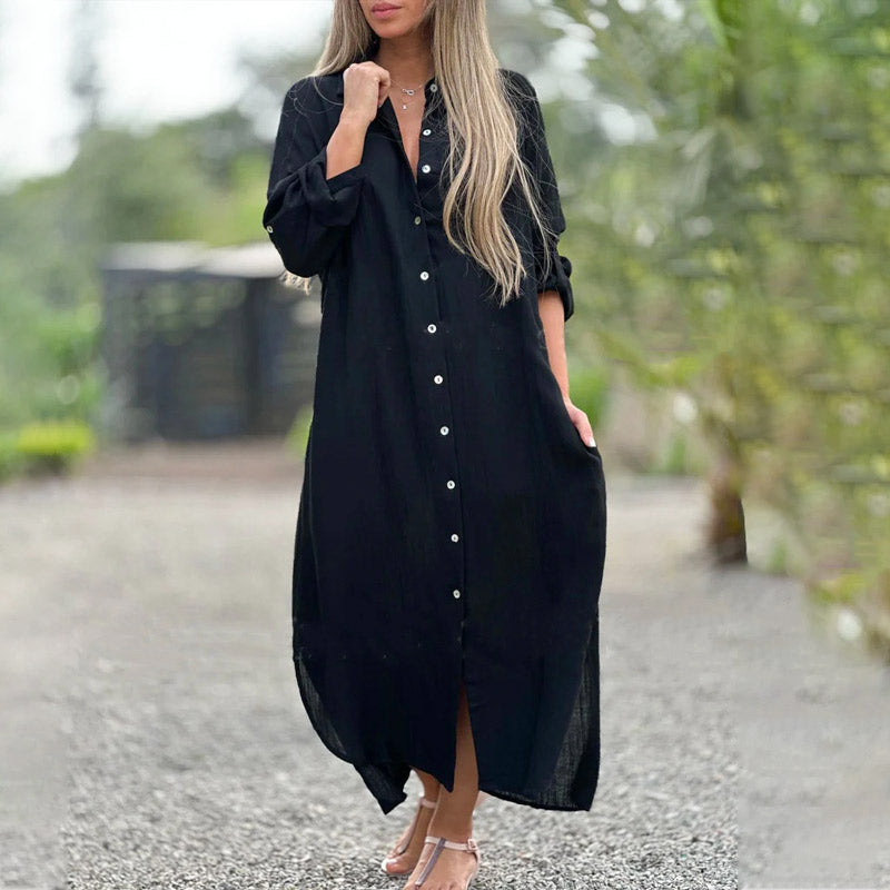 BUY 2 Get free shipping💖 Lapel Long Sleeve Button Down Shirt Dress