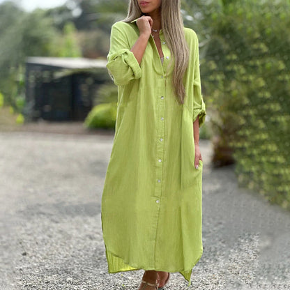 BUY 2 Get free shipping💖 Lapel Long Sleeve Button Down Shirt Dress