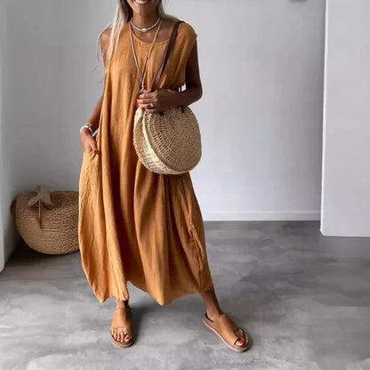 🎁2024 new styles 💫Cotton and Linen Sleeveless Casual Dress with Pocket