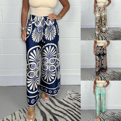 🔥Women’s Stylish Printed Satin Wide-Leg Pants