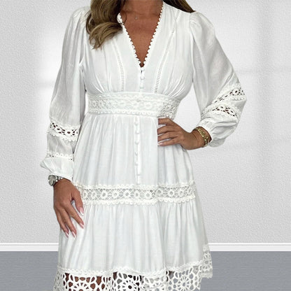 🎁Hot Sale 50% OFF⏳Women's White Vintage Hollow Out Lace V-Neck Dress