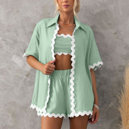 Women's Summer Shirt Top High Waisted Shorts Casual 2-Piece Set