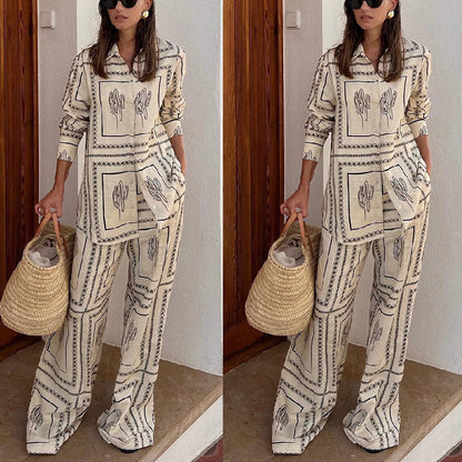 While supplies last! 🎁Women's Geometric Print 2-Piece Set - Shirt and Wide Leg Pants