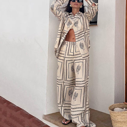 While supplies last! 🎁Women's Geometric Print 2-Piece Set - Shirt and Wide Leg Pants