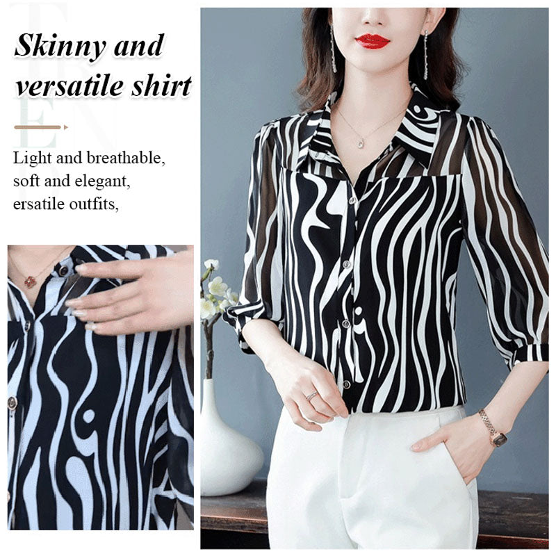 🔥Free shipping for two pieces 🔥Women's Thin Chiffon Striped Sunscreen Top（50% OFF）