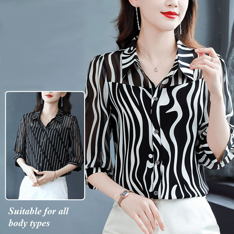 🔥Free shipping for two pieces 🔥Women's Thin Chiffon Striped Sunscreen Top（50% OFF）