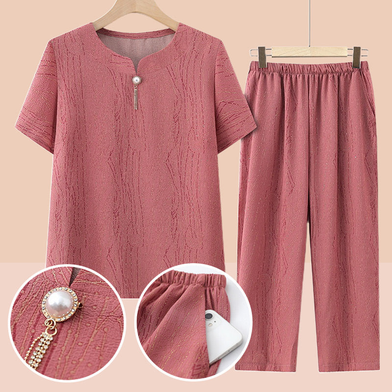 🎁Hot Sale 65% OFF⏳Short Sleeve Top Elastic Waistband Pants Casual 2 Piece Set