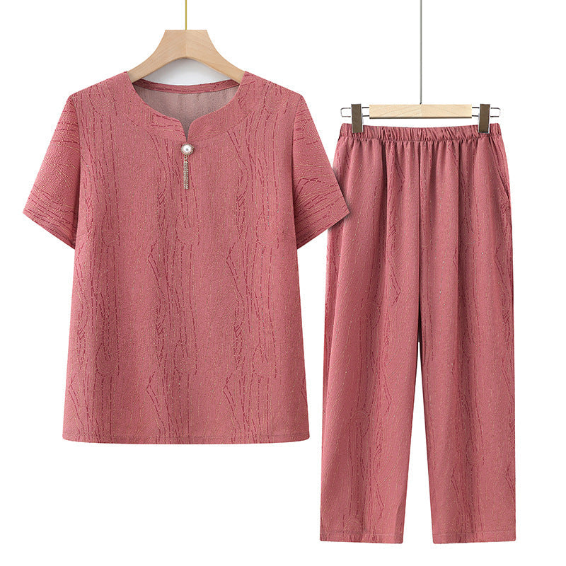 🎁Hot Sale 65% OFF⏳Short Sleeve Top Elastic Waistband Pants Casual 2 Piece Set