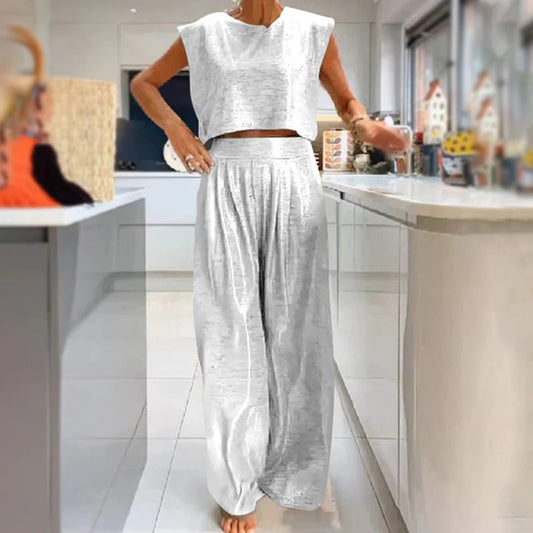 🎉Hot Sale 49%OFF🔥Women's shiny loose crop top and wide-leg pants with pockets