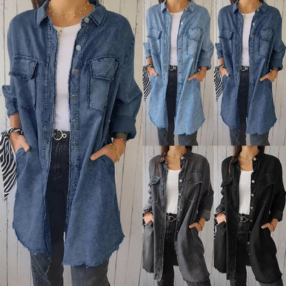 ✨️LATEST MODEL🤠🩵Women’s Faux Denim Comfortable Lapel Coat Shirt