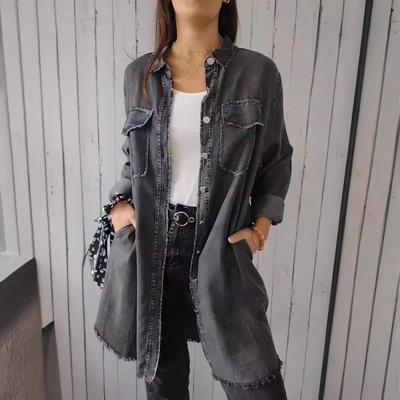 ✨️LATEST MODEL🤠🩵Women’s Faux Denim Comfortable Lapel Coat Shirt