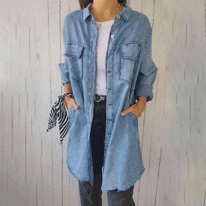 ✨️LATEST MODEL🤠🩵Women’s Faux Denim Comfortable Lapel Coat Shirt