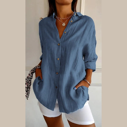 💕HOT SALE 50% OFF💕Classic Pleated Textured Single-Breasted Lapel Shirt for Women