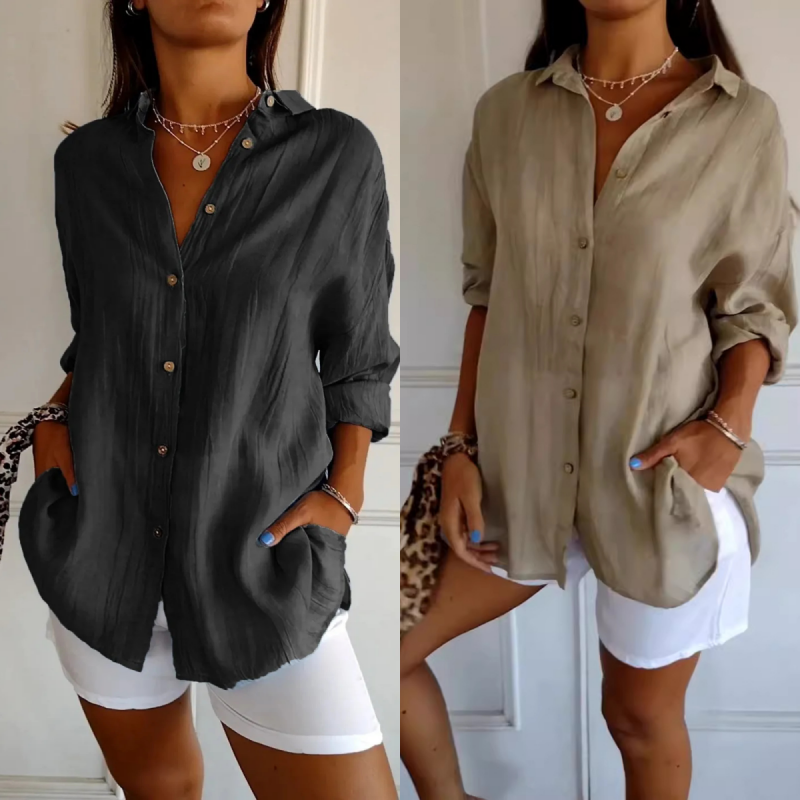 💕HOT SALE 50% OFF💕Classic Pleated Textured Single-Breasted Lapel Shirt for Women